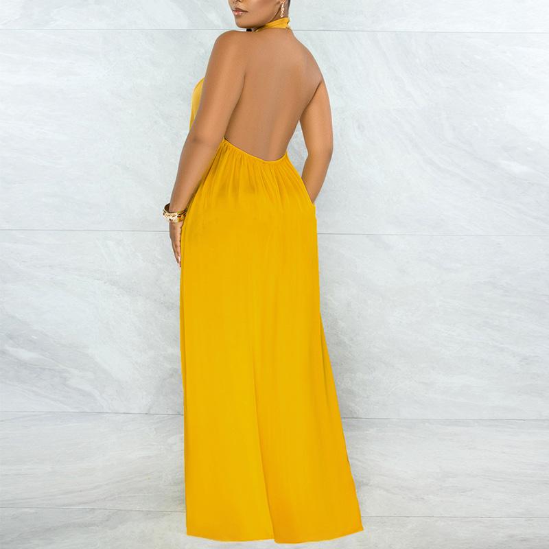 Women Halter Solid Color Wide Leg Jumpsuits