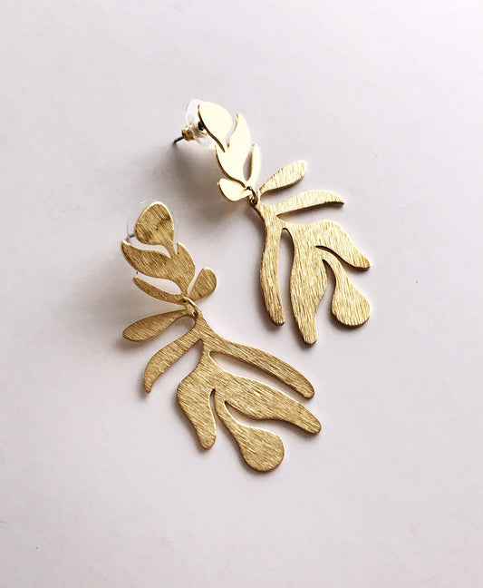 frond earrings - brushed brass