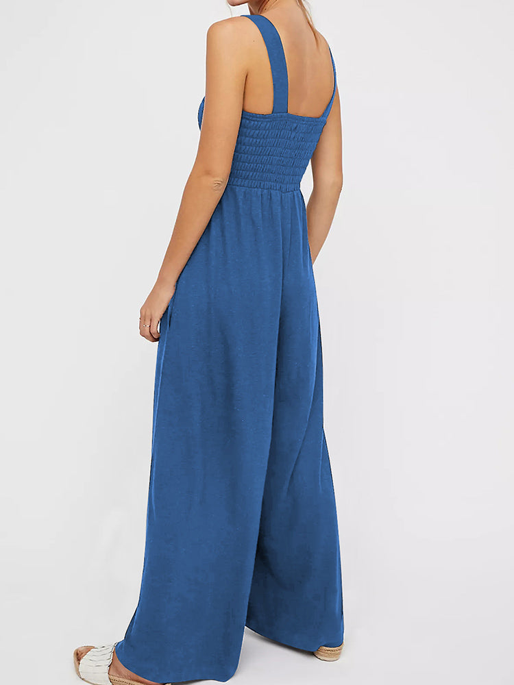 Elegant Solid Color Sleeveless Jumpsuits  Loose Wide Leg Pants