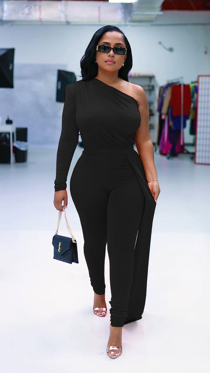 One Shoulder Long Sleeve Casual Jumpsuits