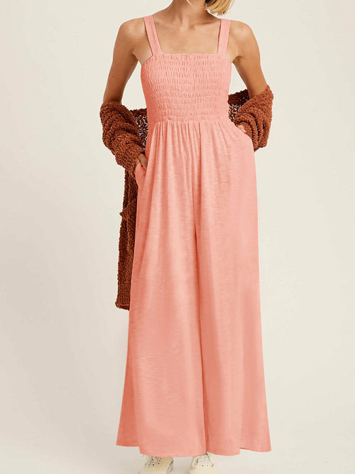 Elegant Solid Color Sleeveless Jumpsuits  Loose Wide Leg Pants