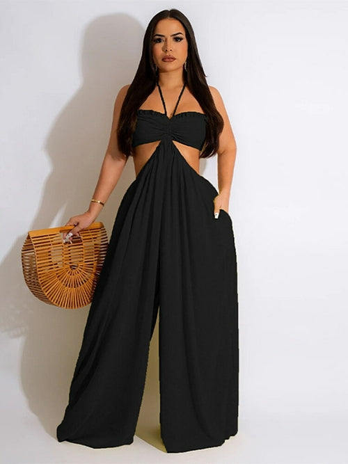 Halter Hollow Out Sleeveless Jumpsuits