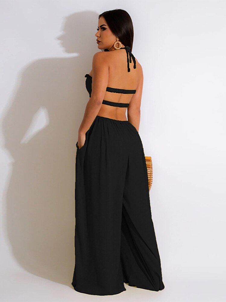 Halter Hollow Out Sleeveless Jumpsuits