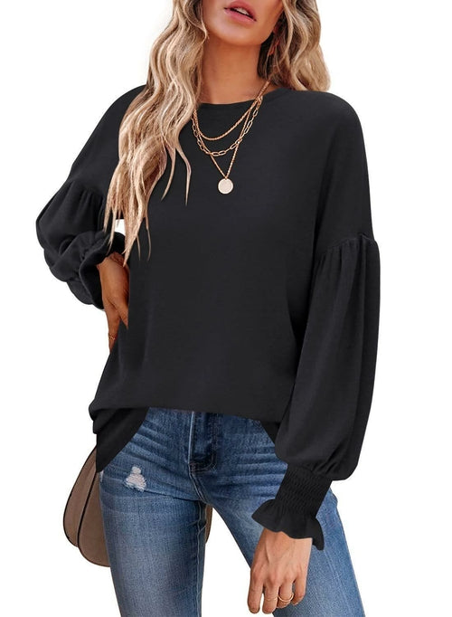 Long Lantern Sleeve Pleated Loose T-shirts