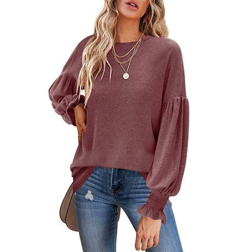 Long Lantern Sleeve Pleated Loose T-shirts