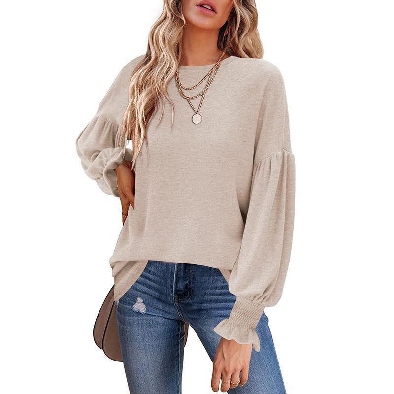 Long Lantern Sleeve Pleated Loose T-shirts