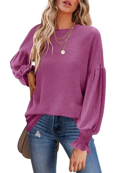 Long Lantern Sleeve Pleated Loose T-shirts