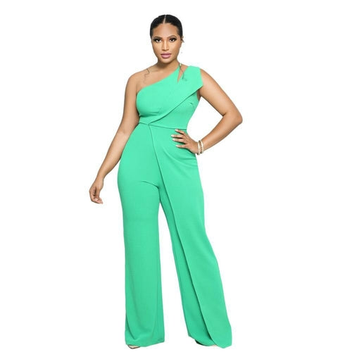 One Shoulder Sleeveless Wide Leg Solid Elegant Jumpsuits