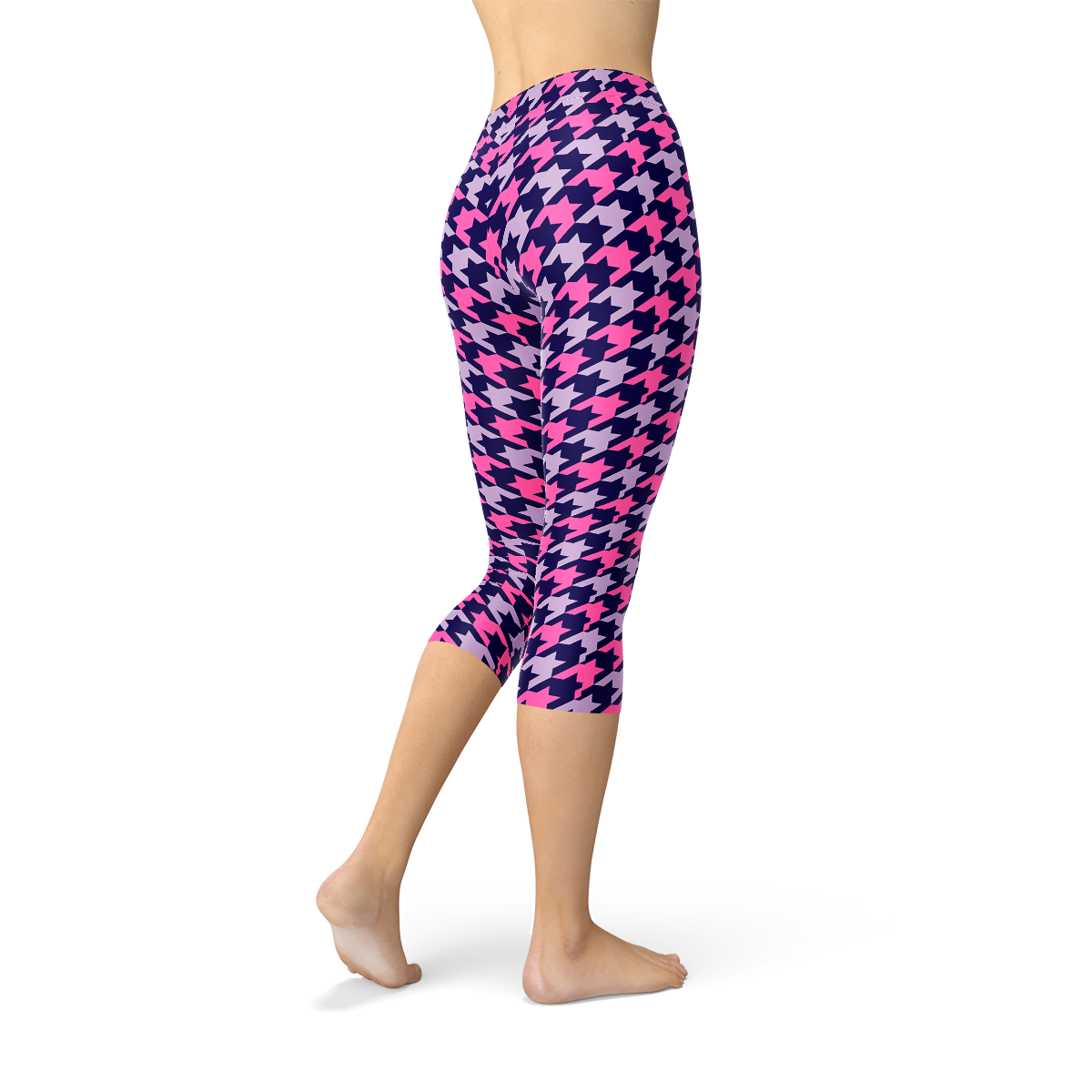 Houndstooth Pink Purple Capri Leggings