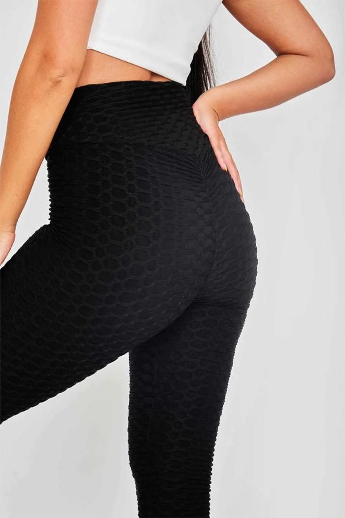 Black Textured Ruched Bum Gym Leggings