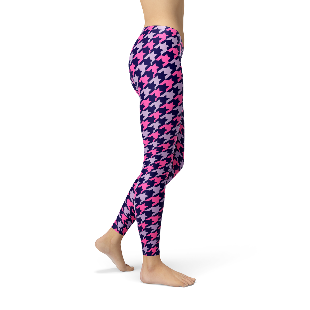 Womens Pink Purple Houndstooth Leggings