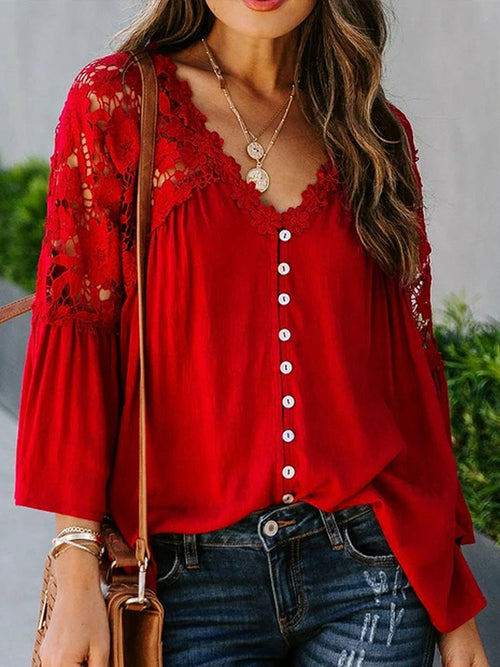 Lace Blusas Summer Top Women Shirt